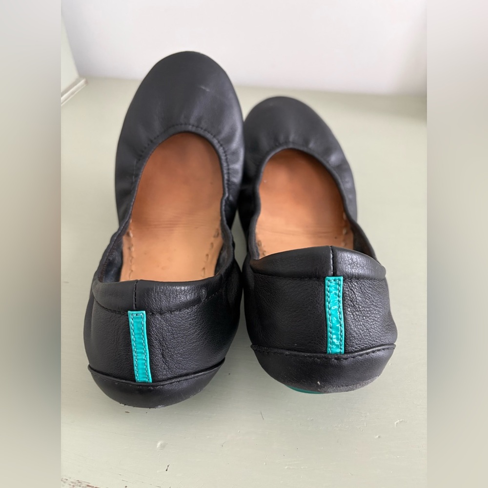 Tieks Black Leather Flats with Teal Detail